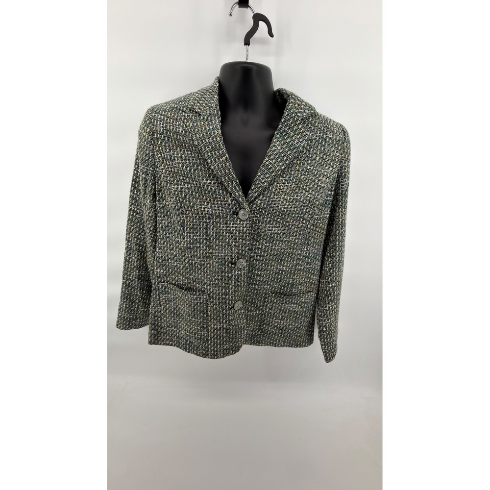 The Tog Shop Tweed Blazer Jacket Womens 8 Green Blue Textured 3-Button Suit NWT